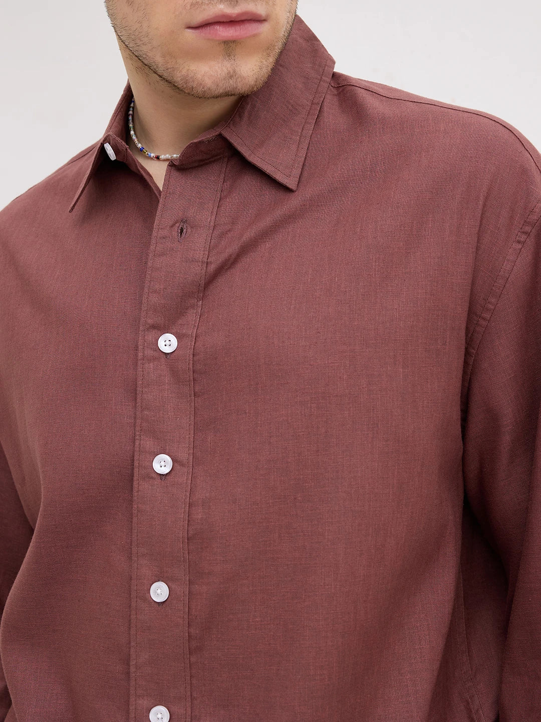 Brown Fine Textured Boxy Fit Crop Shirt