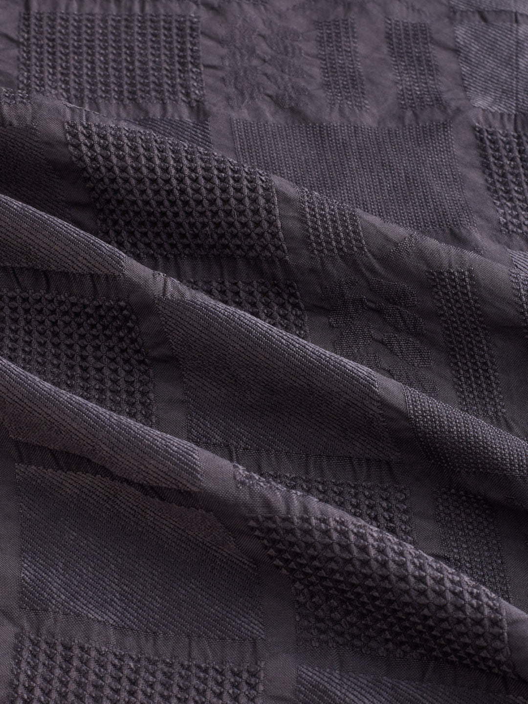 Charcoal Grey Block Checks Motif Embossed Shirt