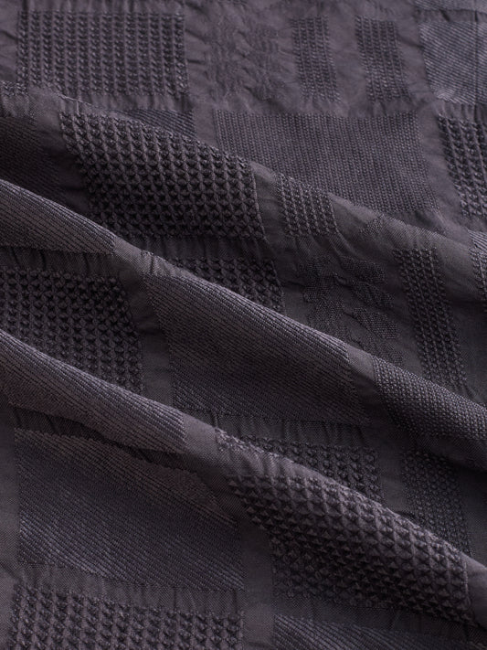 Charcoal Grey Block Checks Motif Embossed Shirt
