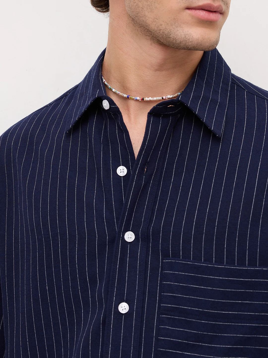 Midnight Navy Stripe Edition Boxy Fit Crop Shirt