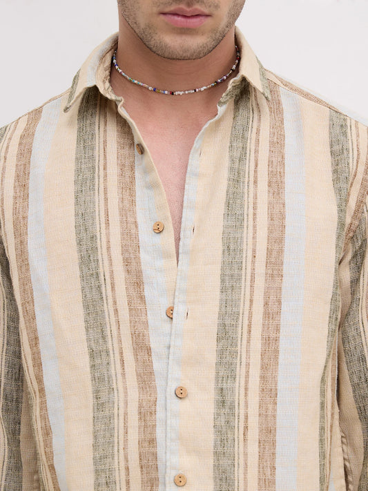Multi Colour Elemental Slub Striped Shirt