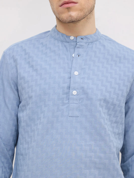 Aqua Blue Abstrast Maze Textured Kurta