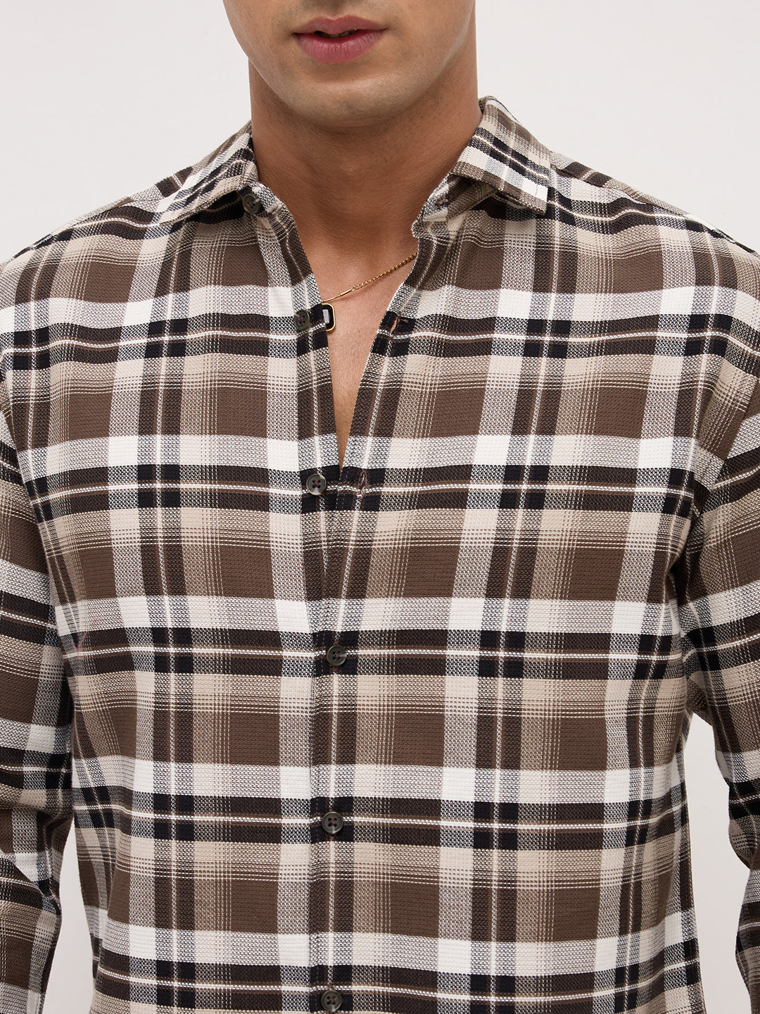 Luxe Brown & White Plaid Checks Shirt
