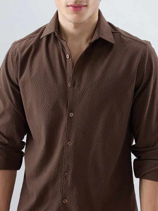Coffee Brown Interlock Maze Weave Knitted Shirt