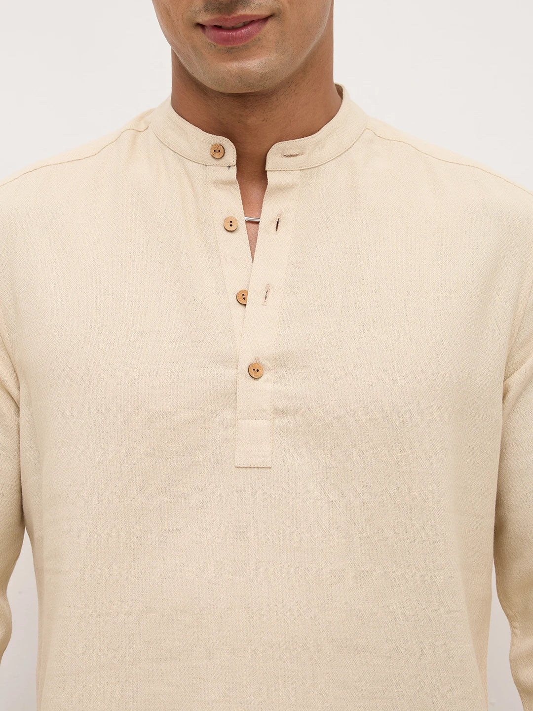Bisque Beige Fine Diamond Weave Kurta