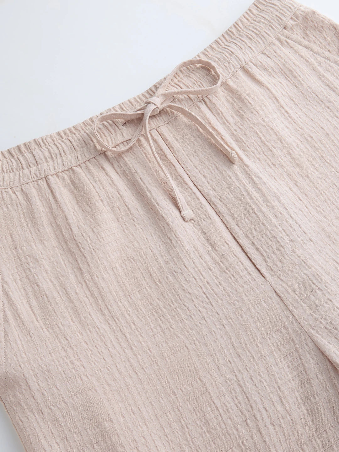 Sand Beige Double Cloth Embossed Straight Fit Trousers