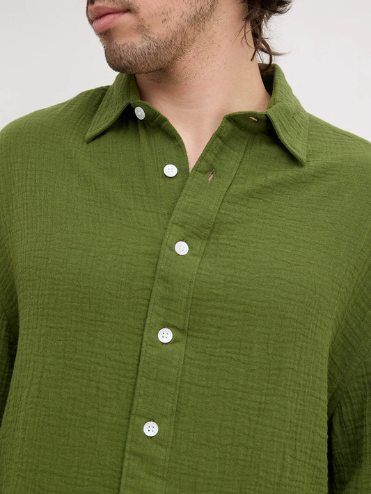 Evergreen Double Cloth Boxy Fit Crop Shirt