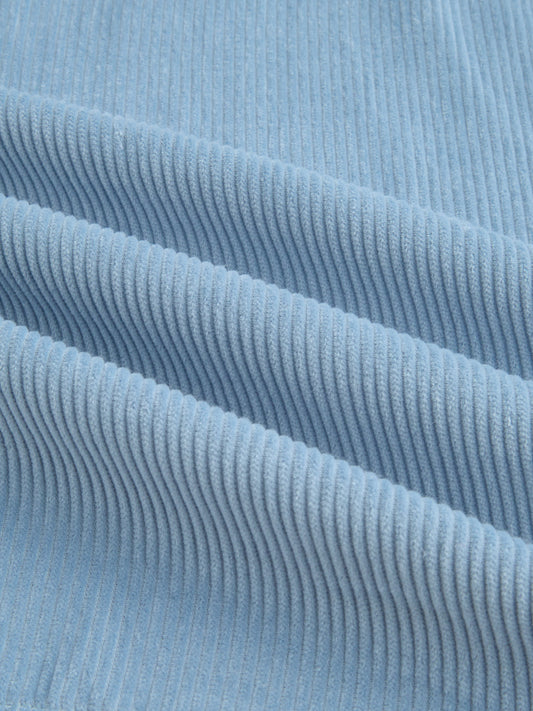 Exquisite Blue Corduroy Double Pocket Oversized Shacket