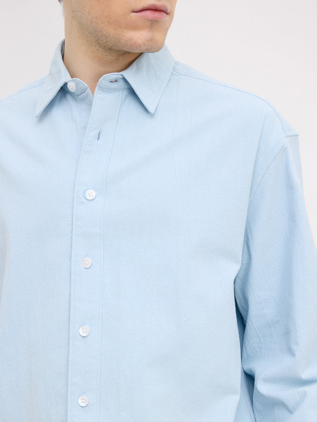Refreshing Aqua Blue Solid Boxy Fit Crop Shirt