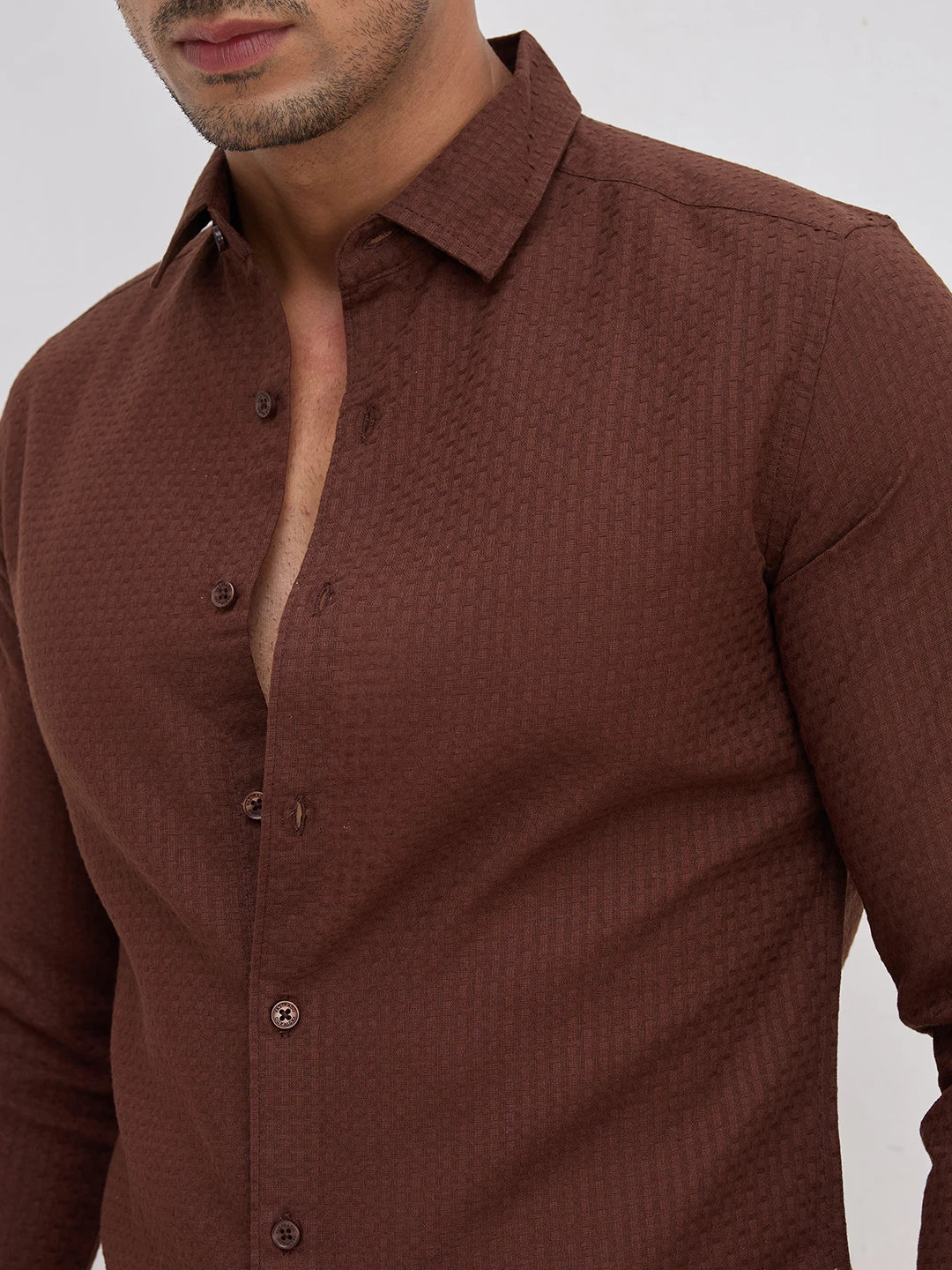 Brunette Brown Interlock Textured Shirt