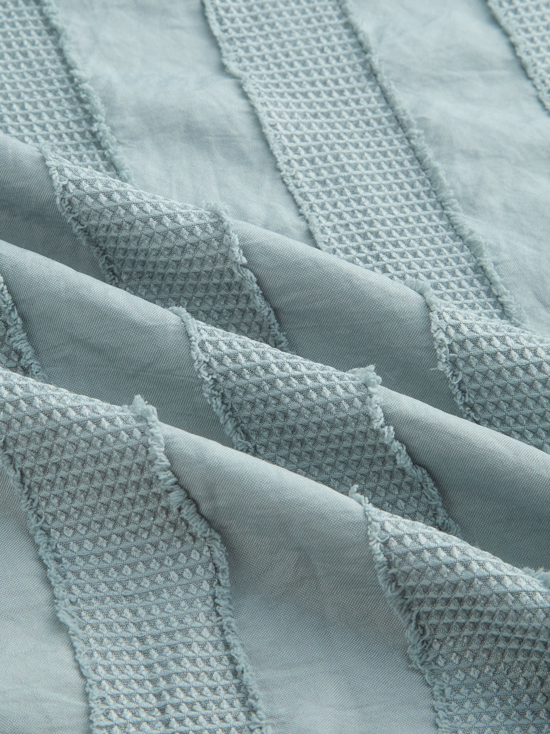 Sage Green Frayed Panelled Waffle Textured Shirt
