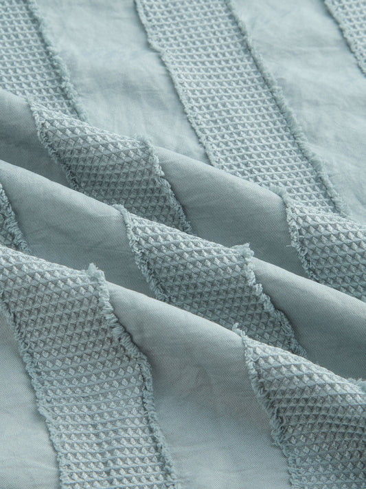 Sage Green Frayed Panelled Waffle Textured Shirt