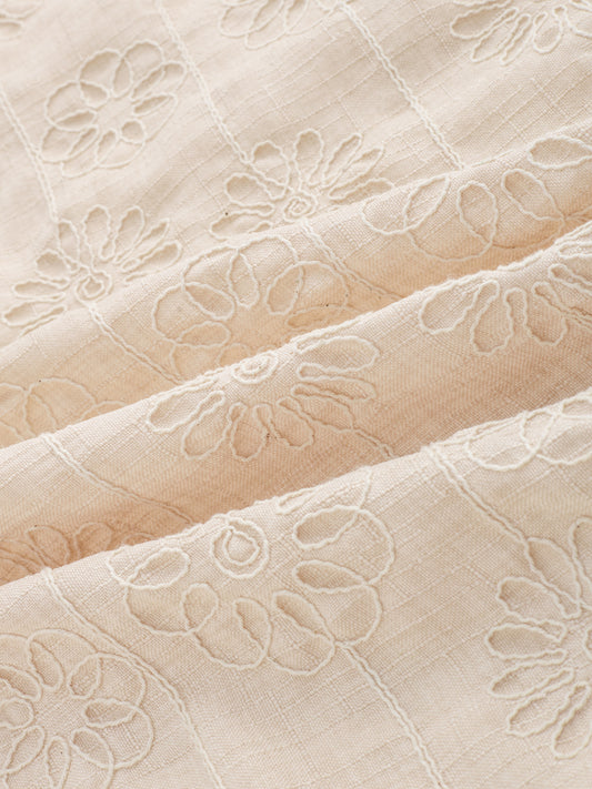 Serene Whispering Bloom Bisque Beige Embroidered Shirt