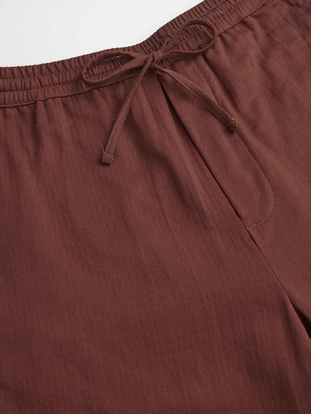 Coffee Brown Fine Herringbone Textured Straight Fit Trousers