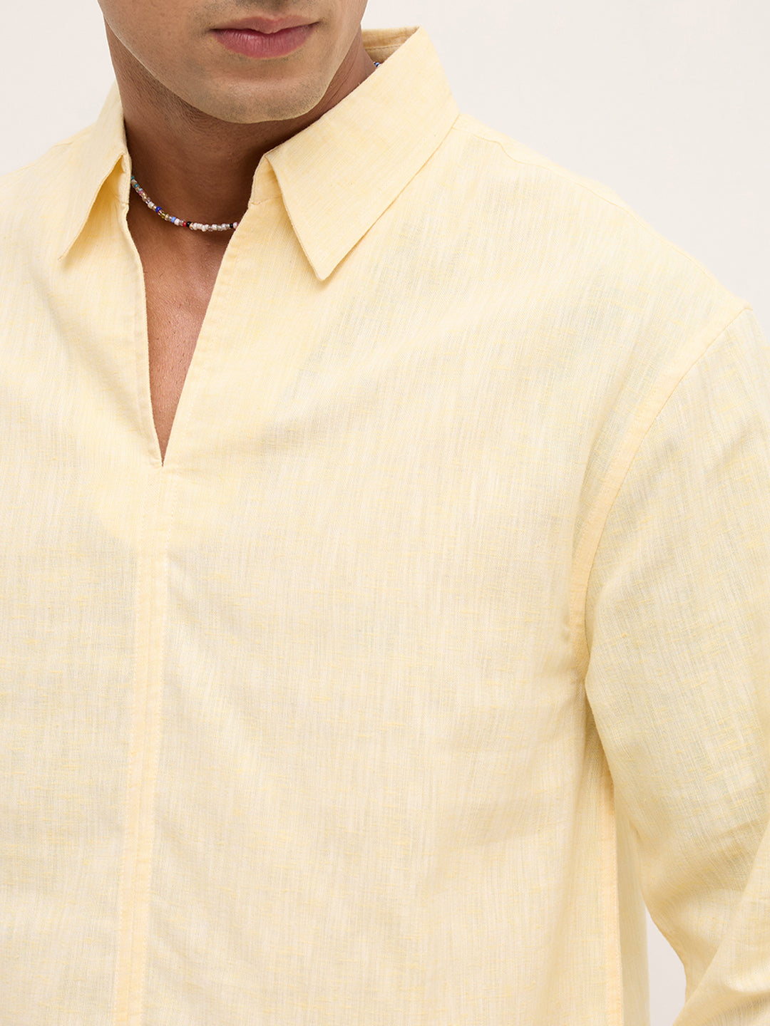 Dazzling Yellow Textured Center Seam Oversized Polo Shirt