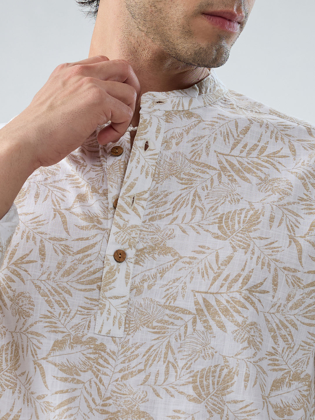 Classic Beige Leaf Printed Kurta