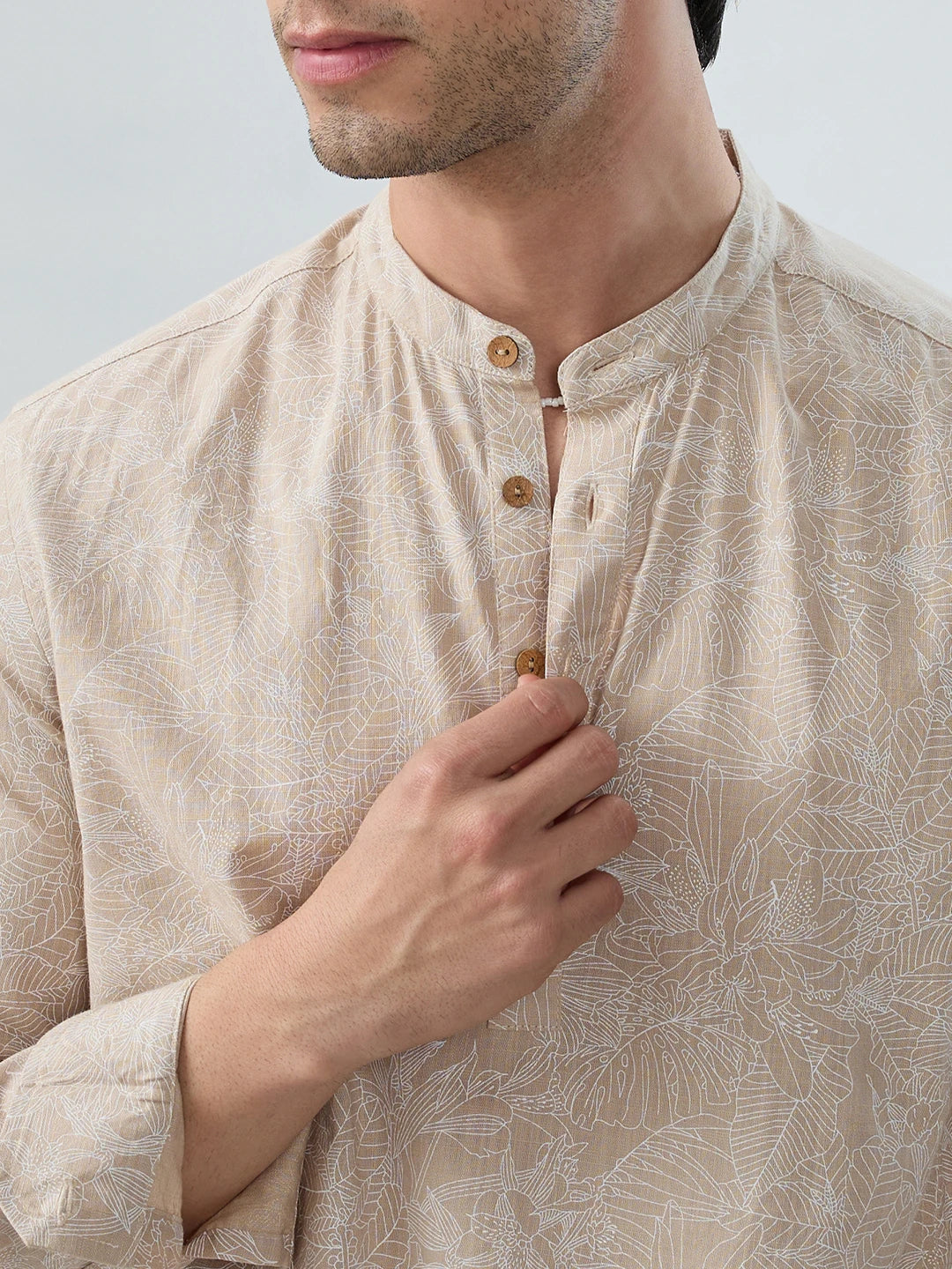 Natural Beige Floral Sketch Kurta