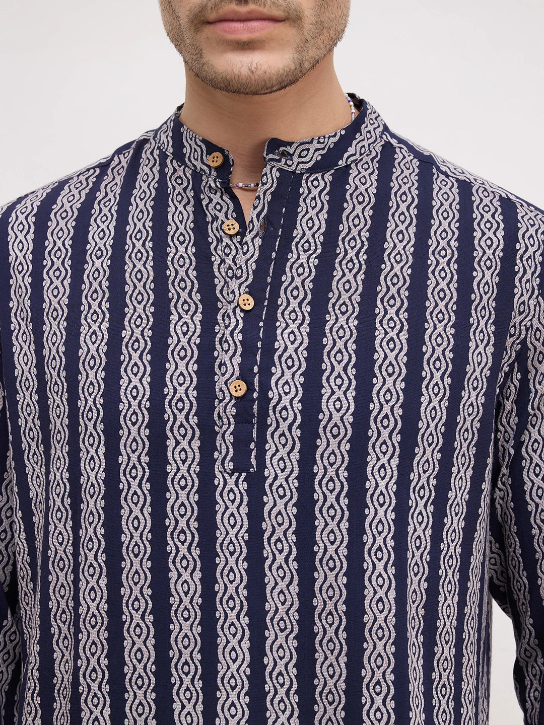 Navy & White Ethnic Motifs Printed Kurta
