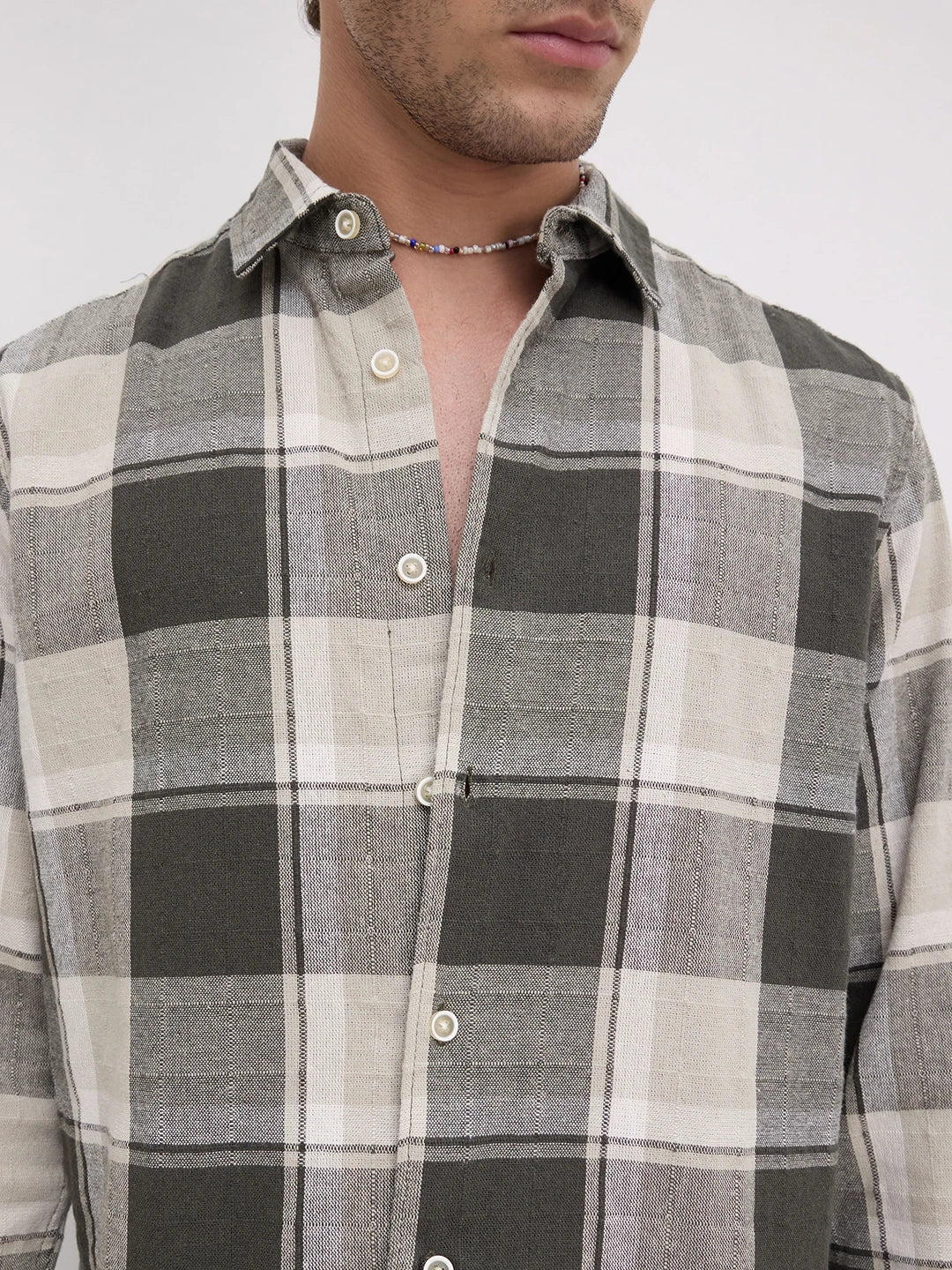 Dark Army Green Windowpane Checks Shirt