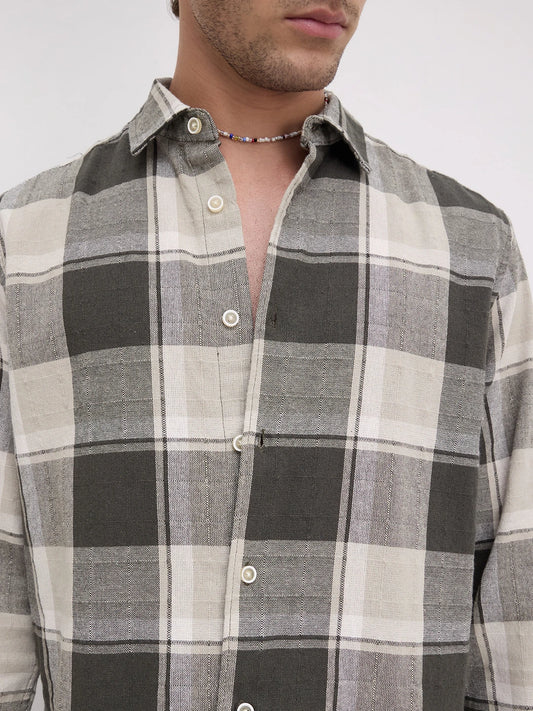 Dark Army Green Windowpane Checks Shirt