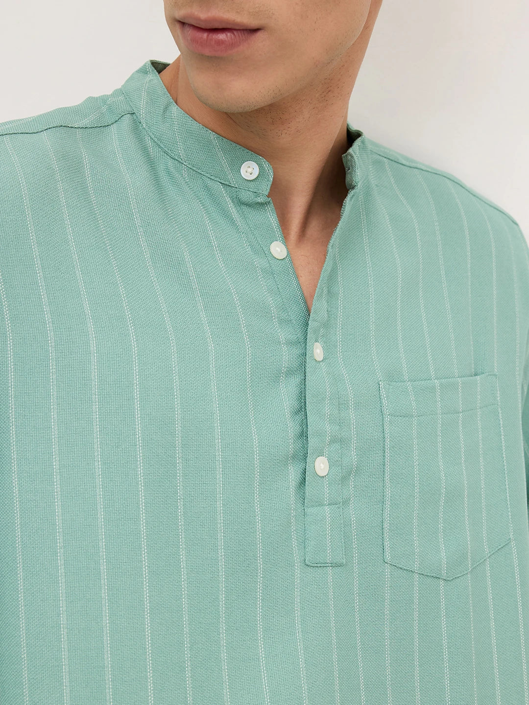 Fern Green Chalk Striped Kurta
