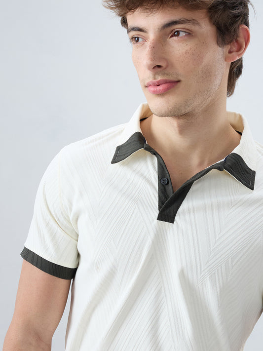 Off-White Contrast Polo Neck T-shirt