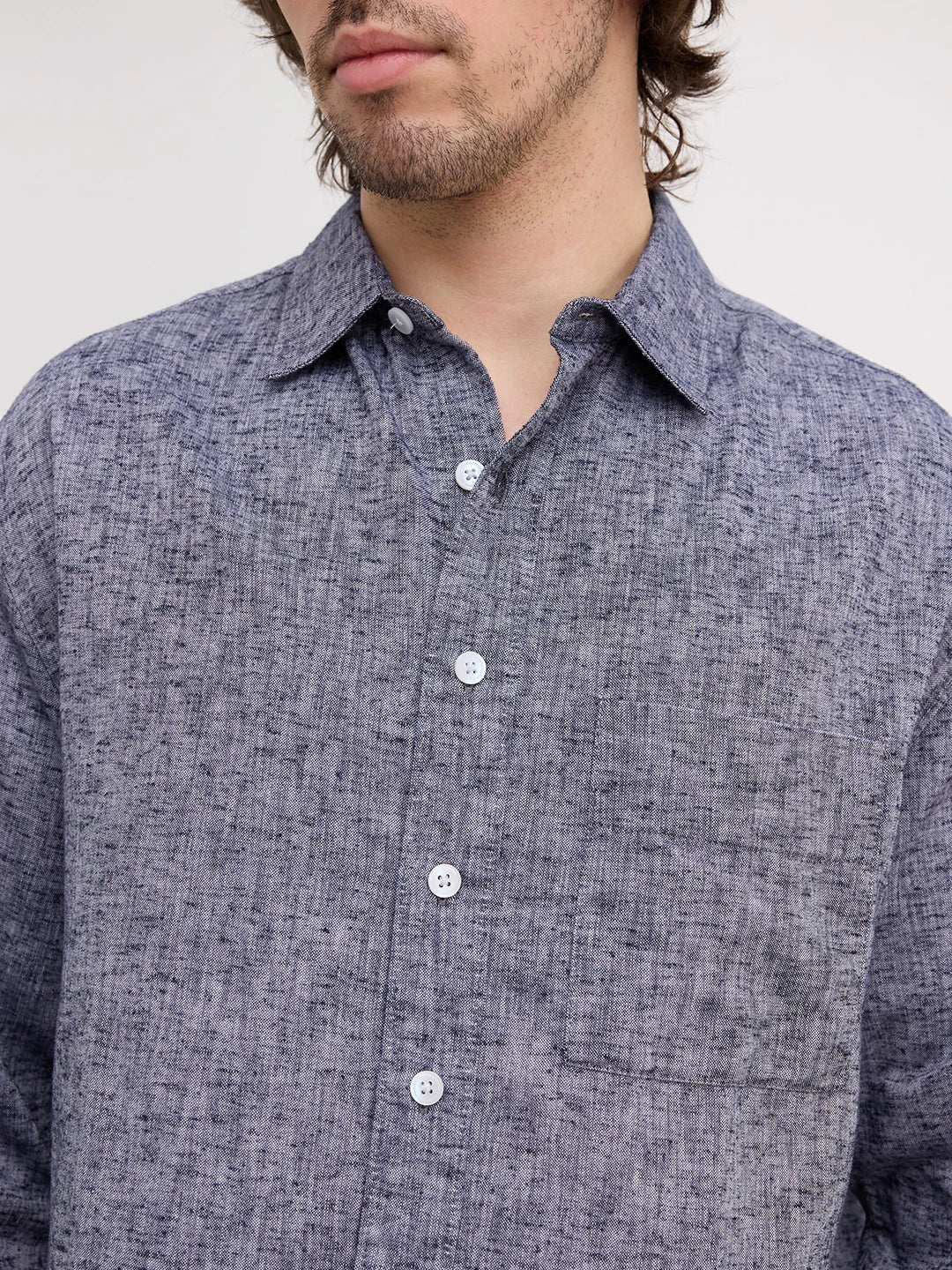 Navy Melange Textured Boxy Fit Crop Shirt