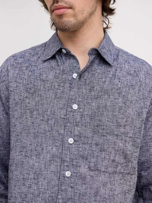 Navy Melange Textured Boxy Fit Crop Shirt