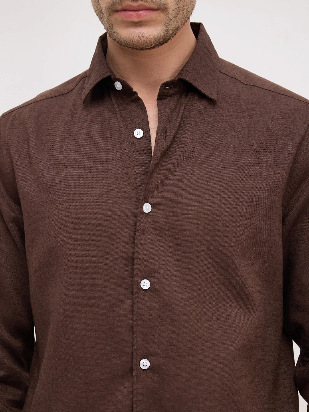 Luxe Deep Saddle Brown Linen Blend Shirt