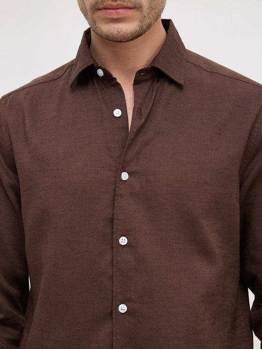 Luxe Deep Saddle Brown Linen Blend Shirt