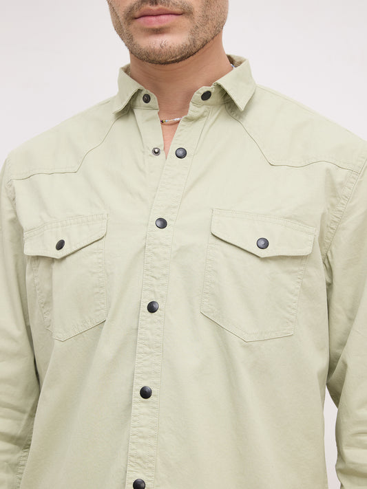Pale Green Terrain Double Pocket Overshirt