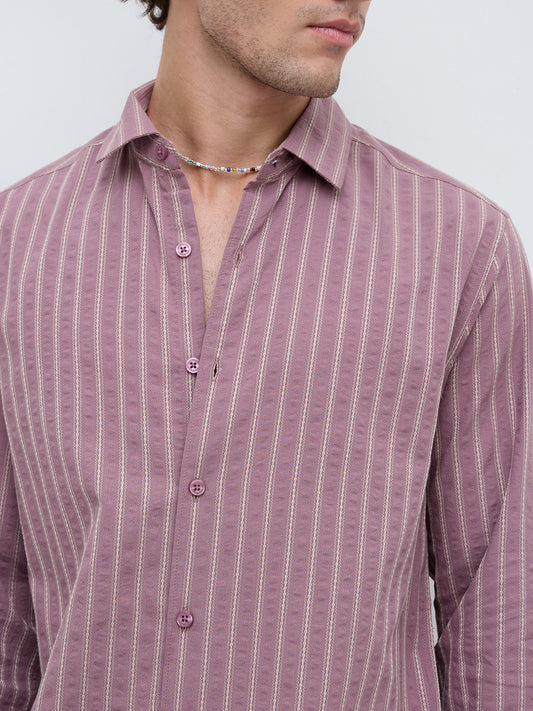 Luxe Raspberry Seersucker Glace Motif Contrast Embroidered Shirt
