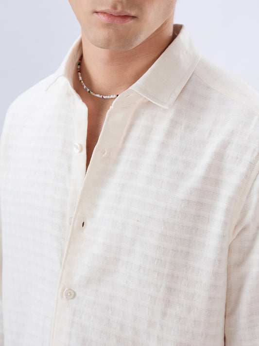 White Horizontal Striped Textured Shirt