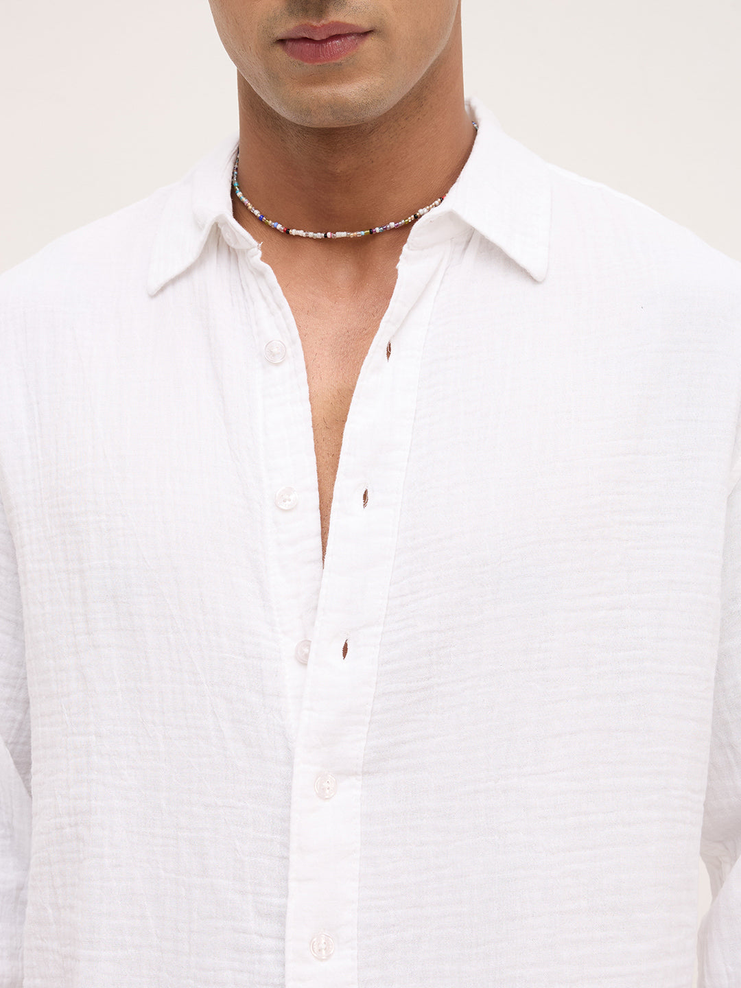 Cloud White Double Cloth Boxy Fit Crop Shirt