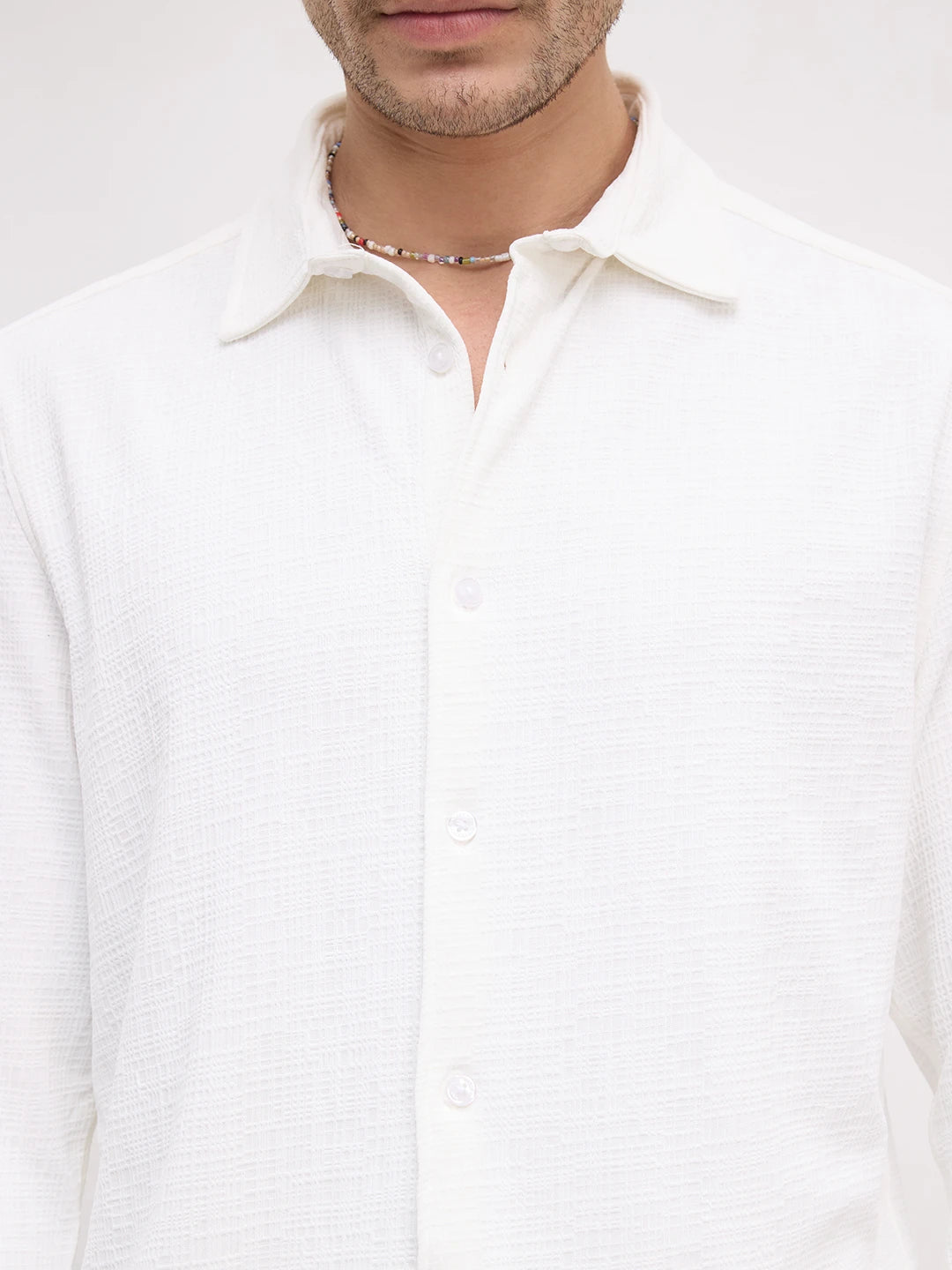 Snow White Mini Checks Textured Knitted Shirt