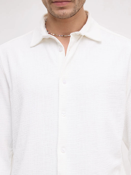 Snow White Mini Checks Textured Knitted Shirt