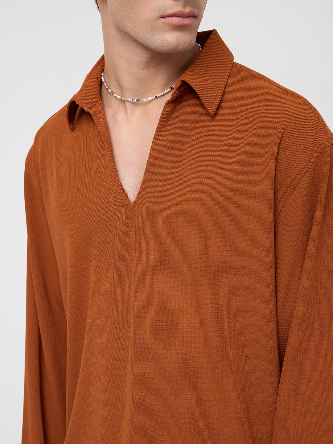Aesthetic Orange Oversized Knitted Polo Shirt