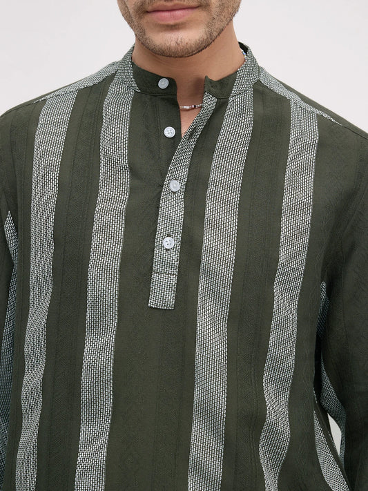 Evergreen Artisan Contrast Loom Striped Kurta