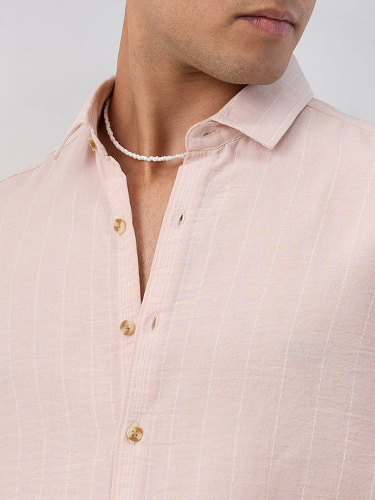 Pale Pink Linear Loom Crinkled Shirt