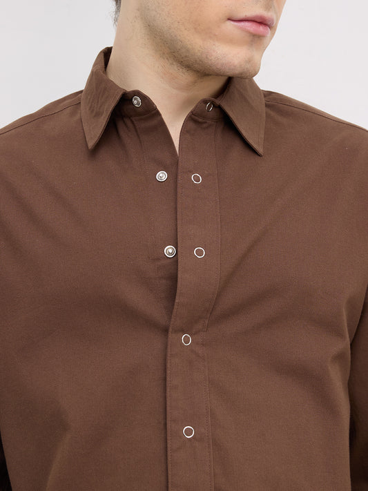 Luxe Chocolate Brown Cord Boxy Fit Crop Shirt