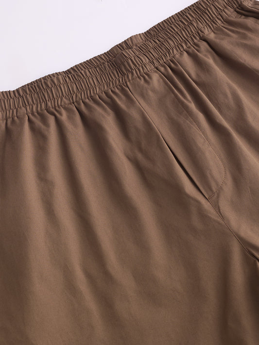 Solid Brown Tapered Trousers