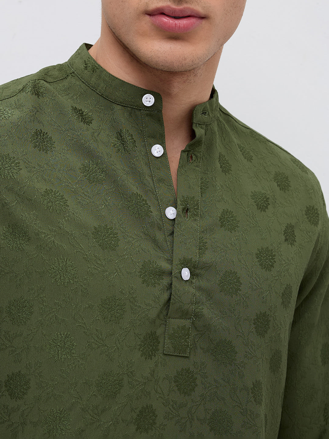 Forest Green Floral Embossed Kurta