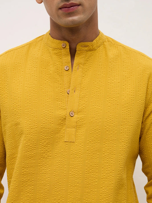Luxe Mustard Yellow Seersucker Striped Kurta