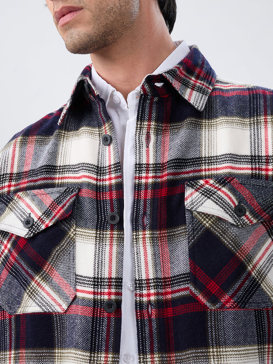 Elevated Crimson Black Winter Checks Double Pocket Flannel Shirt