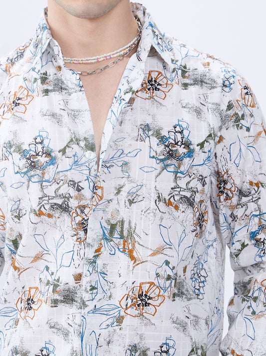 Floral Rush White Checks Canvas Luxe Shirt