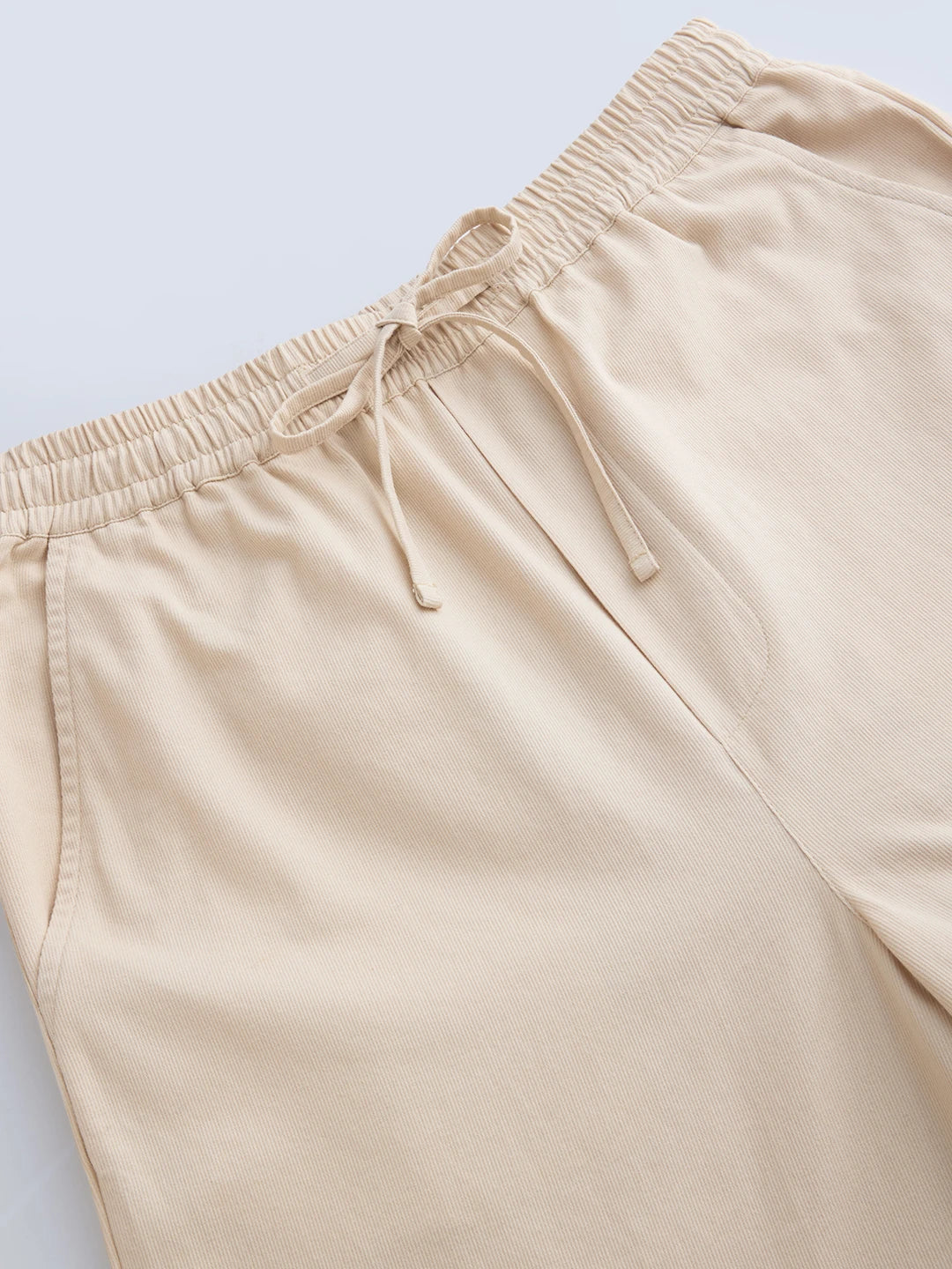 Solid Beige Cord Straight Fit Trousers