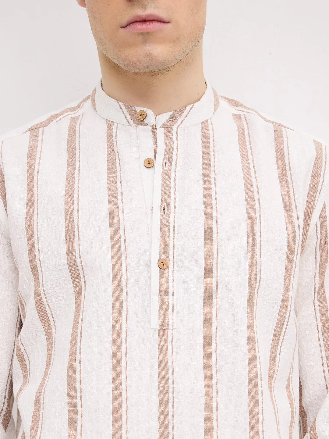 White & Brown Striped Kurta