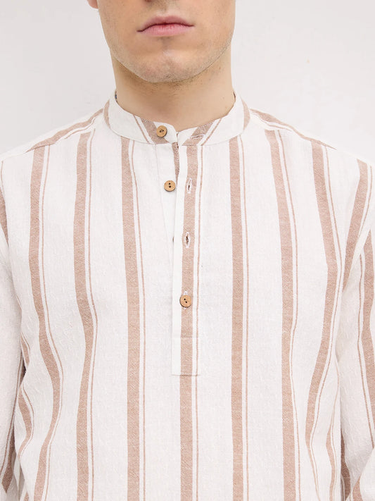 White & Brown Striped Kurta