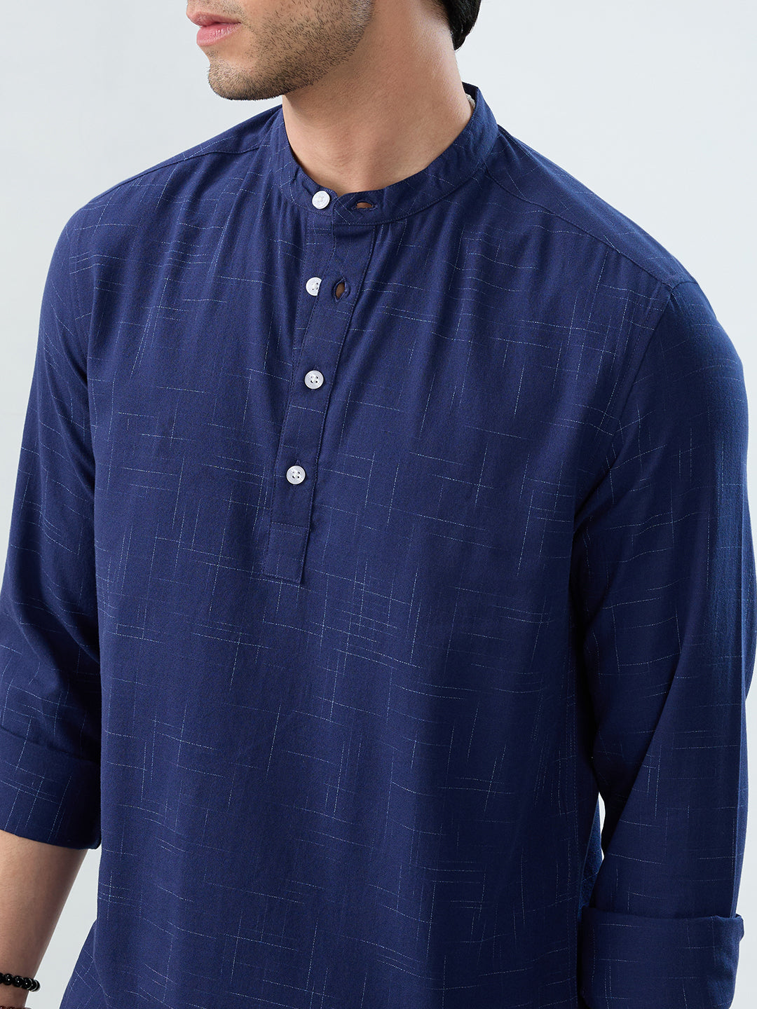 Minimal Night Blue Line Weave Kurta