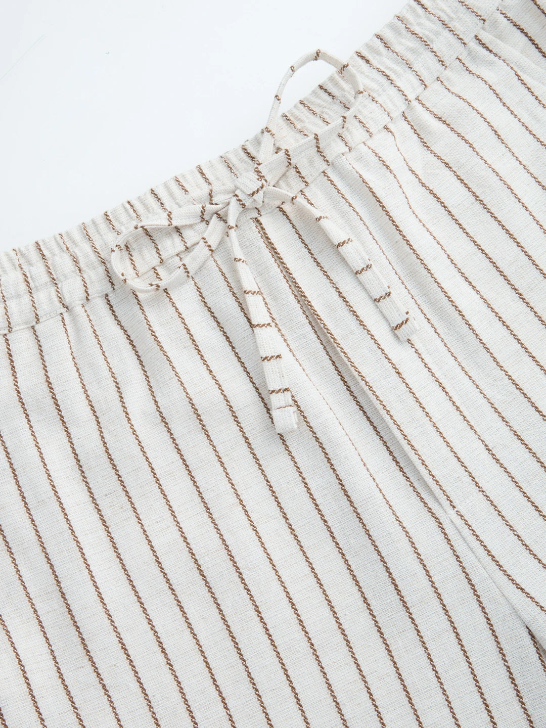 Artistic Ivory & Brown Burlap Striped Straight Fit Trousers